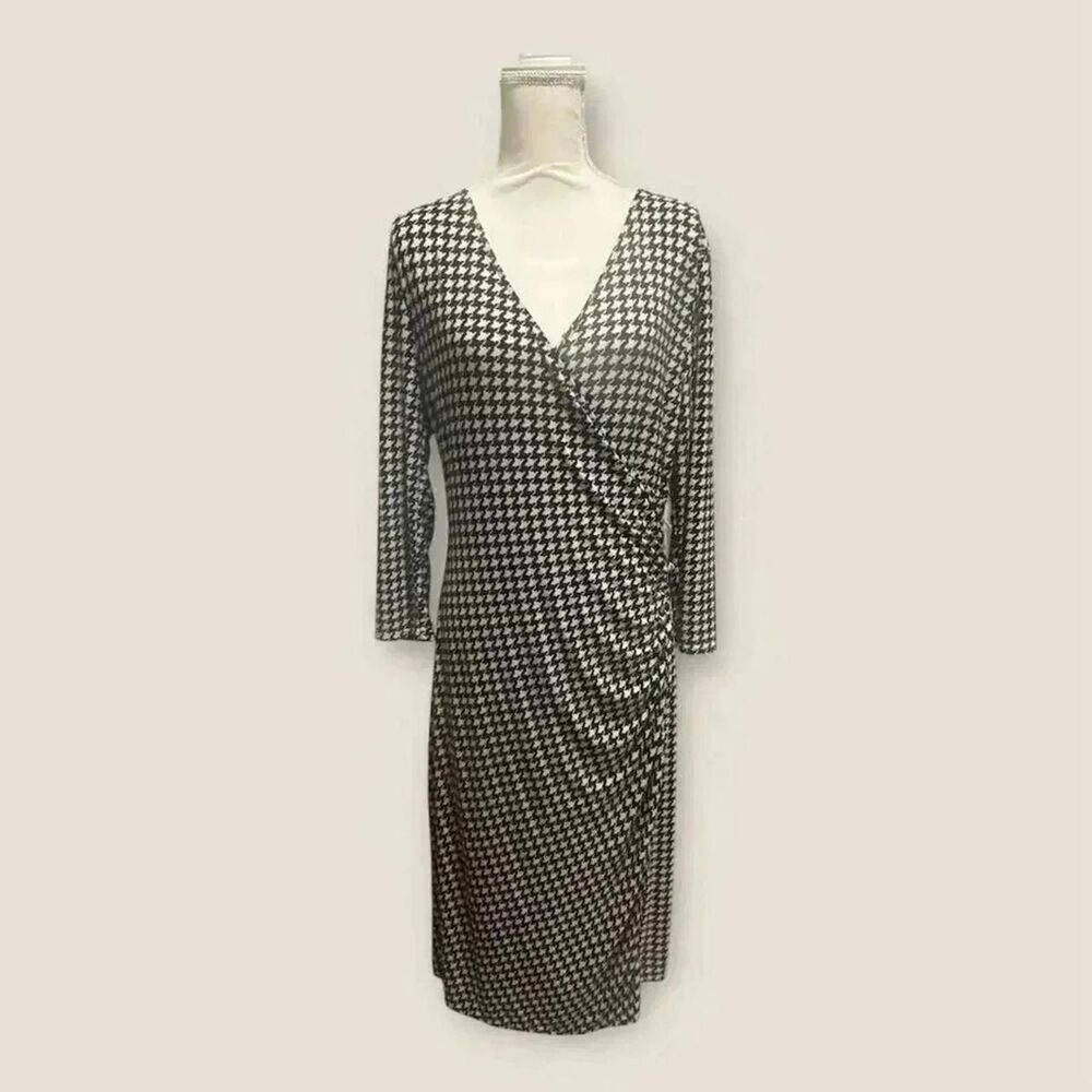 Lauren Ralph Lauren Wrap Dress Womens Large Black White‎ Houndstooth LRL